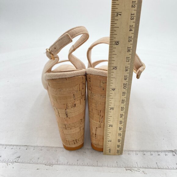 FOWT Apricot Peep Toe Slingback Platform High Heel Buckle Open Toe Wedge Sandals - Picture 5 of 8